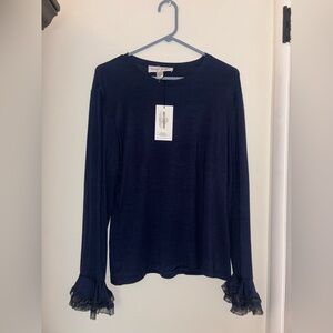 Sara Campbell Midnight Blue Blouse with Lace Trim